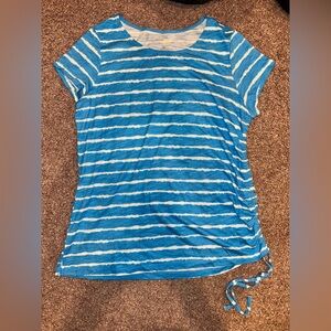 Belle by Kim Gravel Women’s Large Blue & White Stripped Scoop Neck with Tie